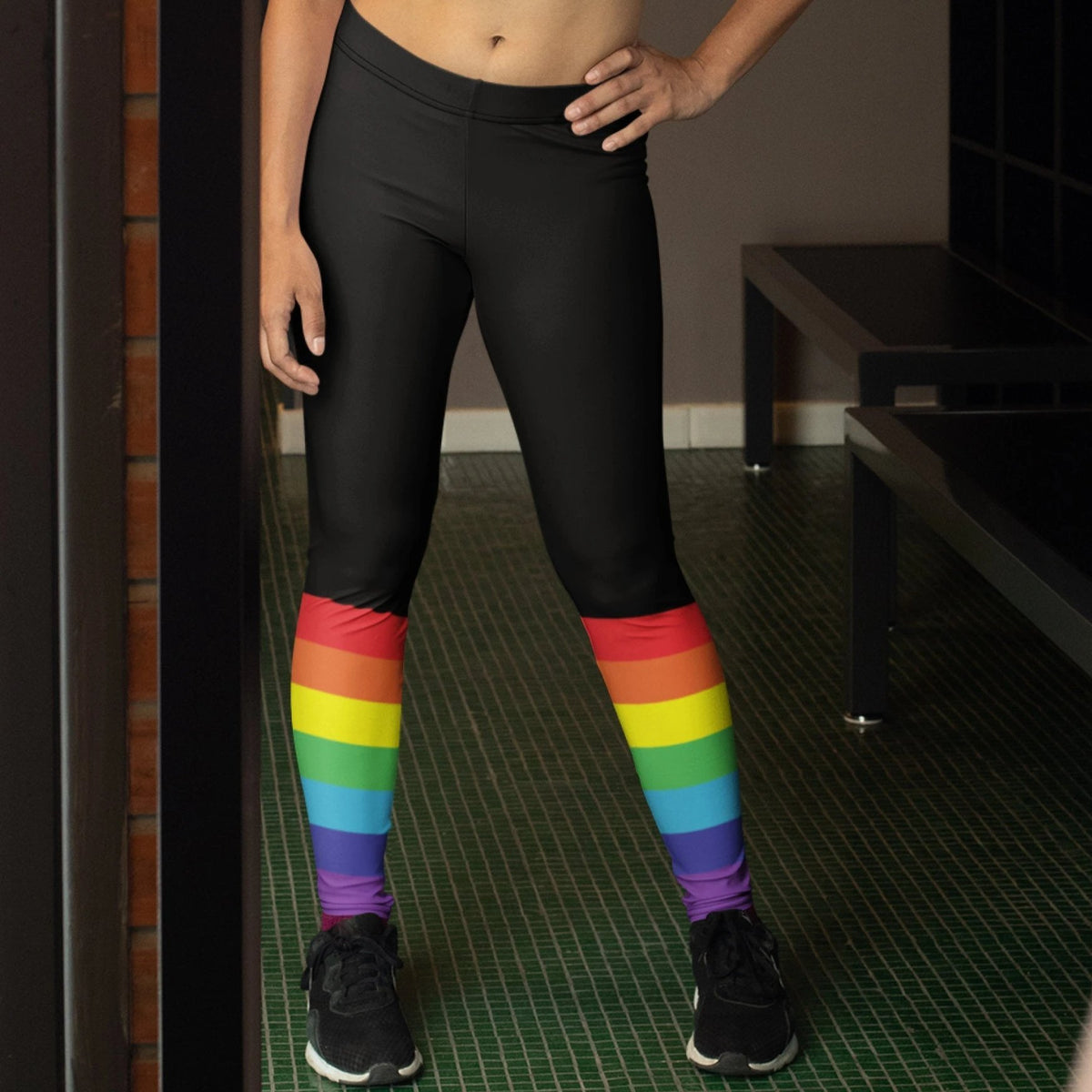 Black Rainbow Flag Leggings  LGBT Gay Pride Leggings - On