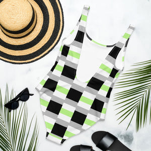 Agender Flag Check One-Piece Swimsuit - On Trend Shirts