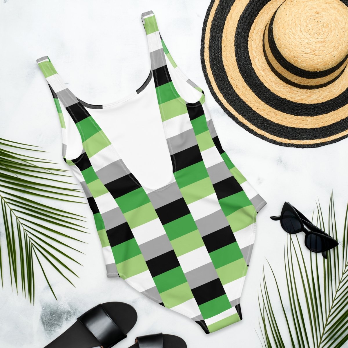 Aromantic Flag Check One-Piece Swimsuit - On Trend Shirts