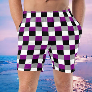 Asexual Flag Check Swim Trunks - On Trend Shirts