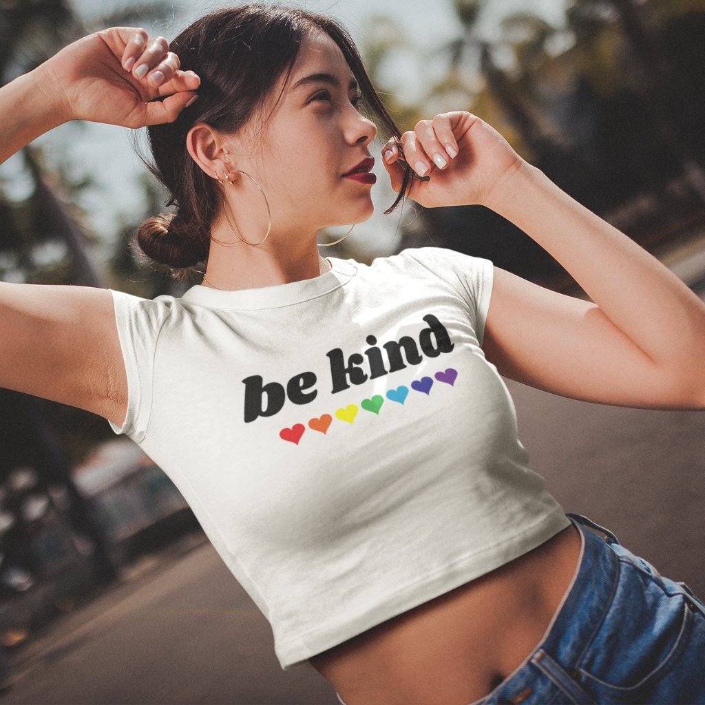 Be Kind Rainbow Hearts Cropped Tee - On Trend Shirts