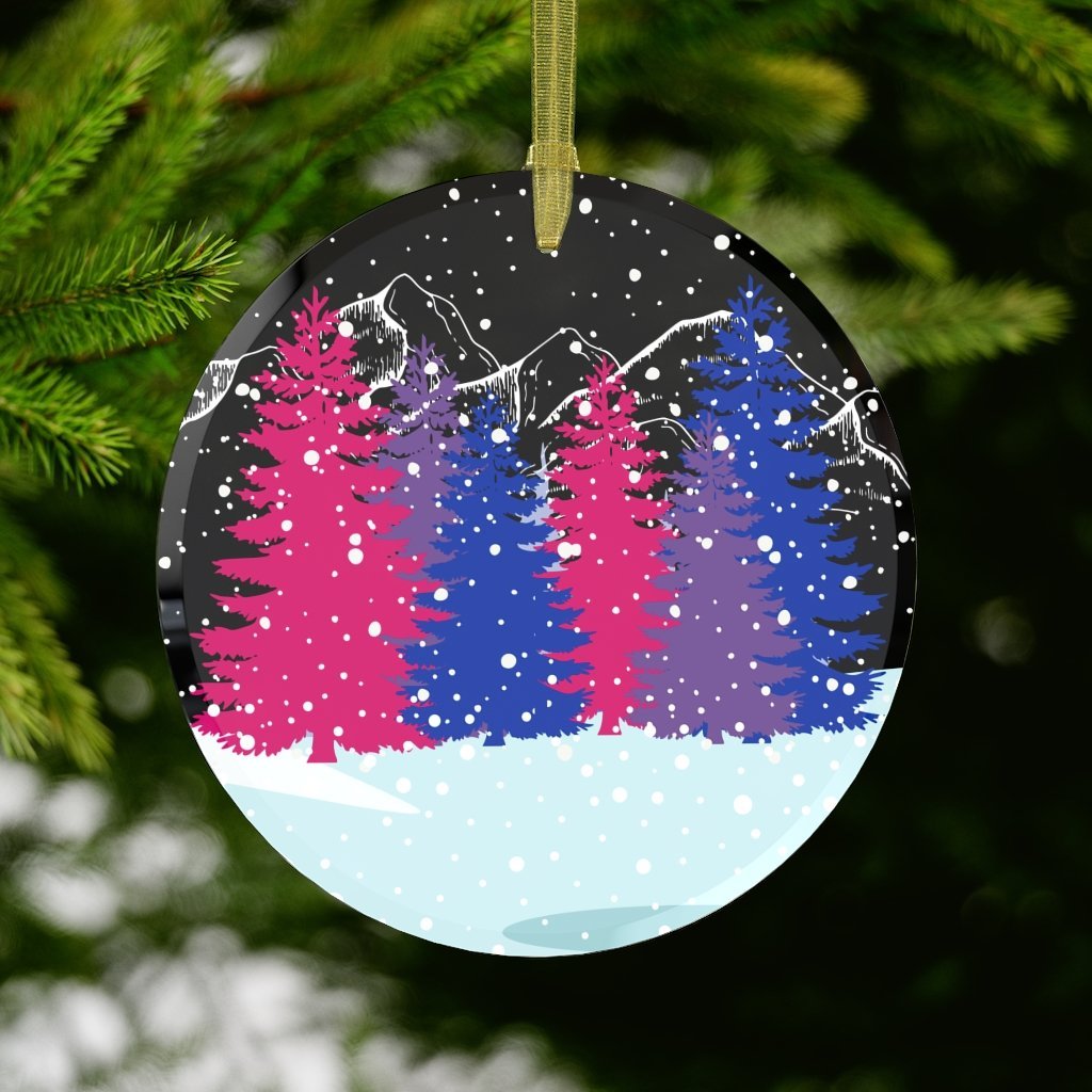 Bisexual Christmas Forest Glass Ornament - On Trend Shirts