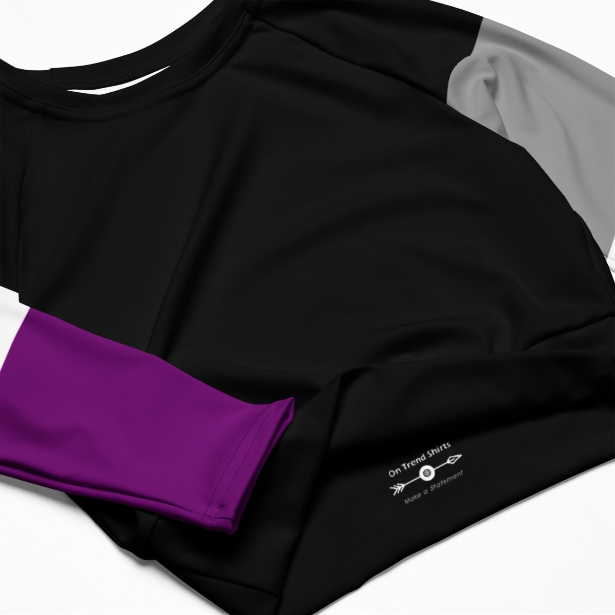 Black Asexual Flag Long Sleeve Crop Top - On Trend Shirts
