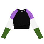 Black Genderqueer Flag Long Sleeve Crop Top - On Trend Shirts