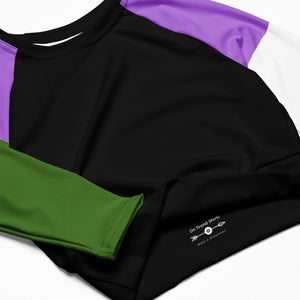 Black Genderqueer Flag Long Sleeve Crop Top - On Trend Shirts
