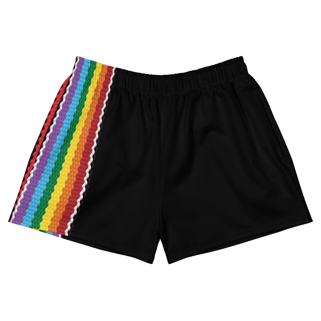 Black Knitted Rainbow Stripe Athletic Shorts - On Trend Shirts