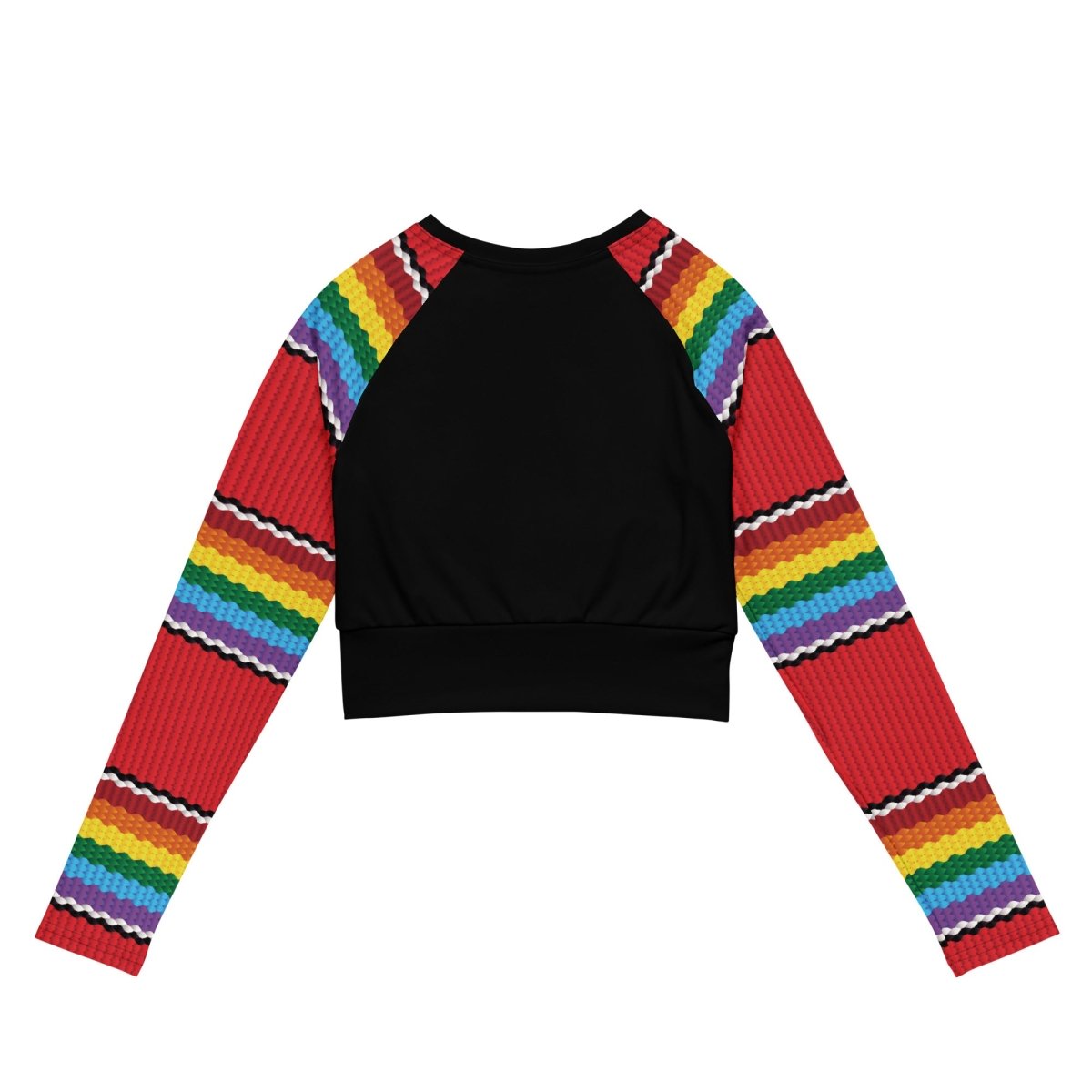 Black Knitted Rainbow Stripe Long Sleeve Crop Top - On Trend Shirts