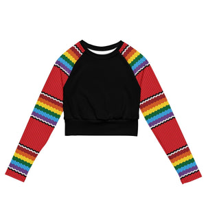 Black Knitted Rainbow Stripe Long Sleeve Crop Top - On Trend Shirts