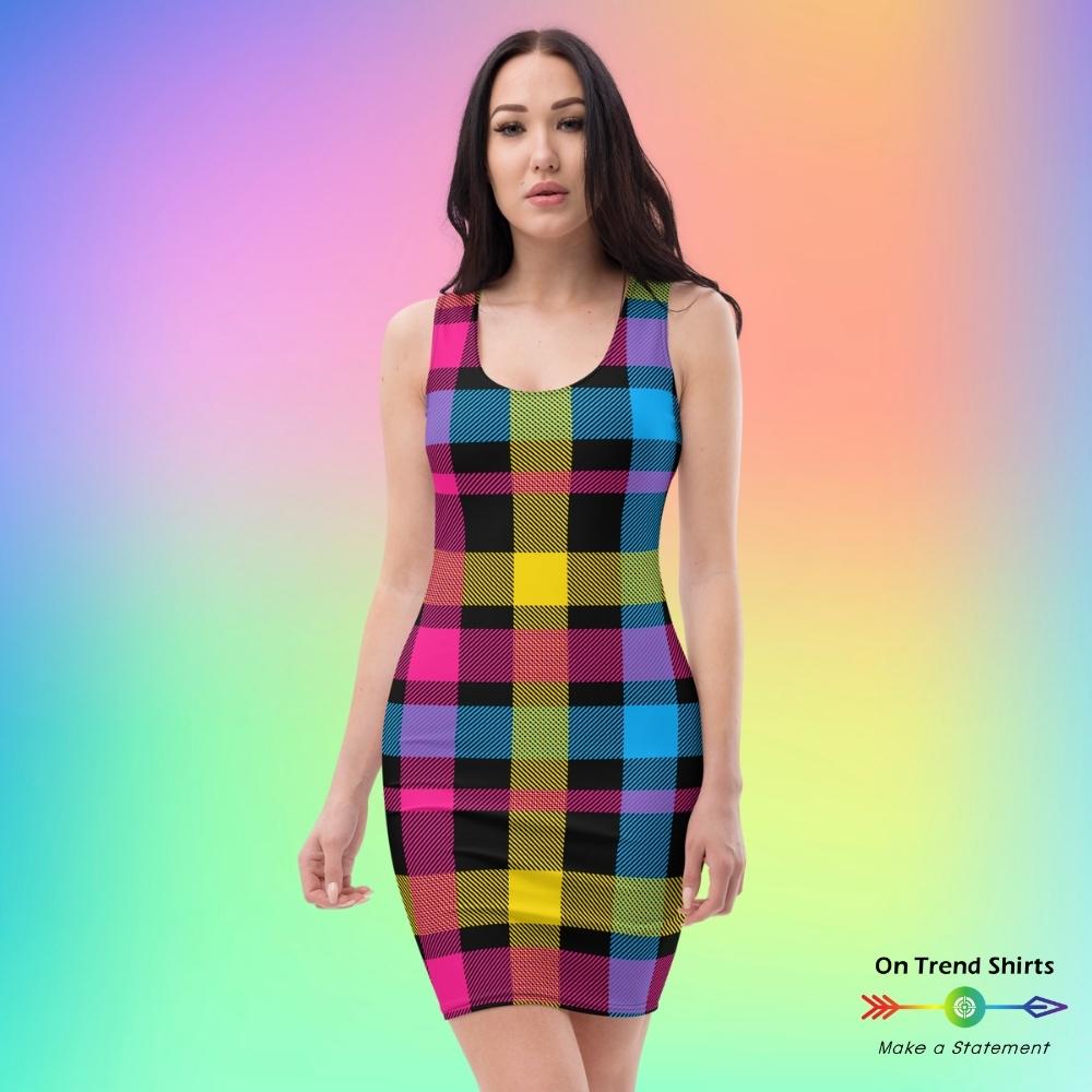 Black Plaid Pansexual Fitted Dress - On Trend Shirts