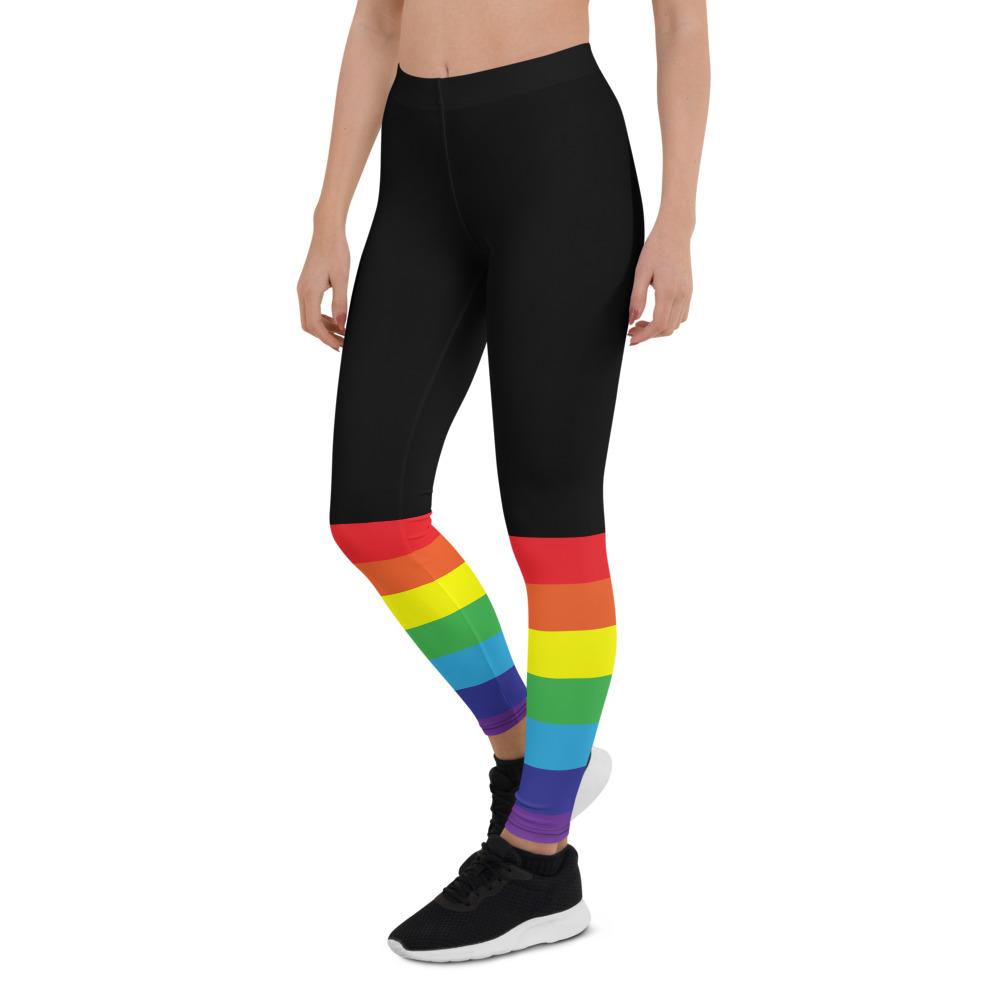 Outlined Rainbow Stripes Black Leggings | Zazzle