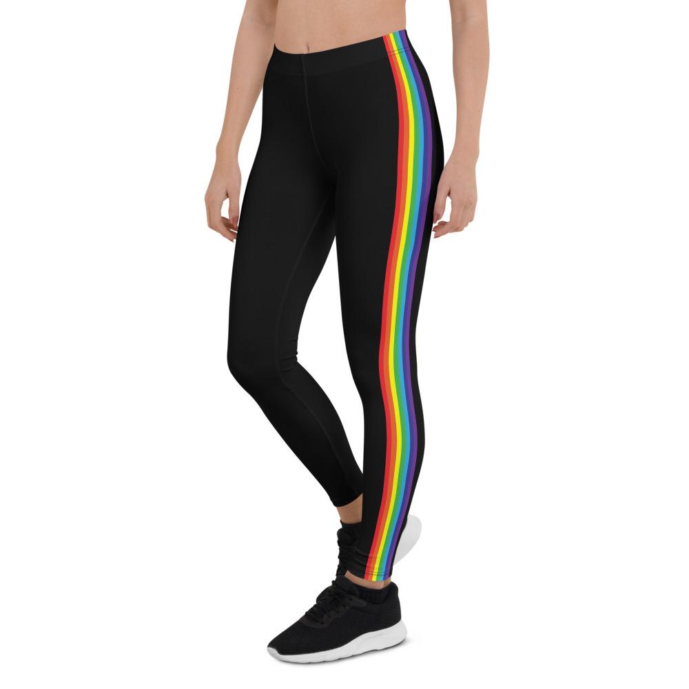 Black Rainbow Stripe Leggings  Retro Pride Leggings - On Trend