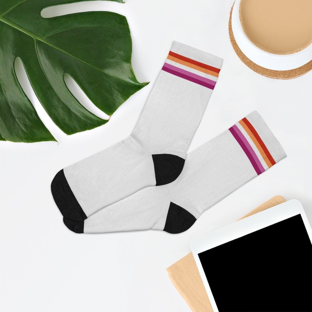 Community Lesbian Flag Socks - white - On Trend Shirts