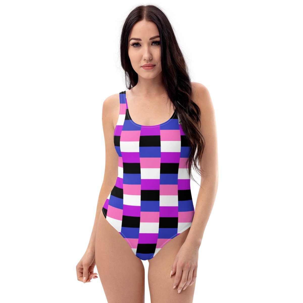 Genderfluid Flag Check One-Piece Swimsuit - On Trend Shirts