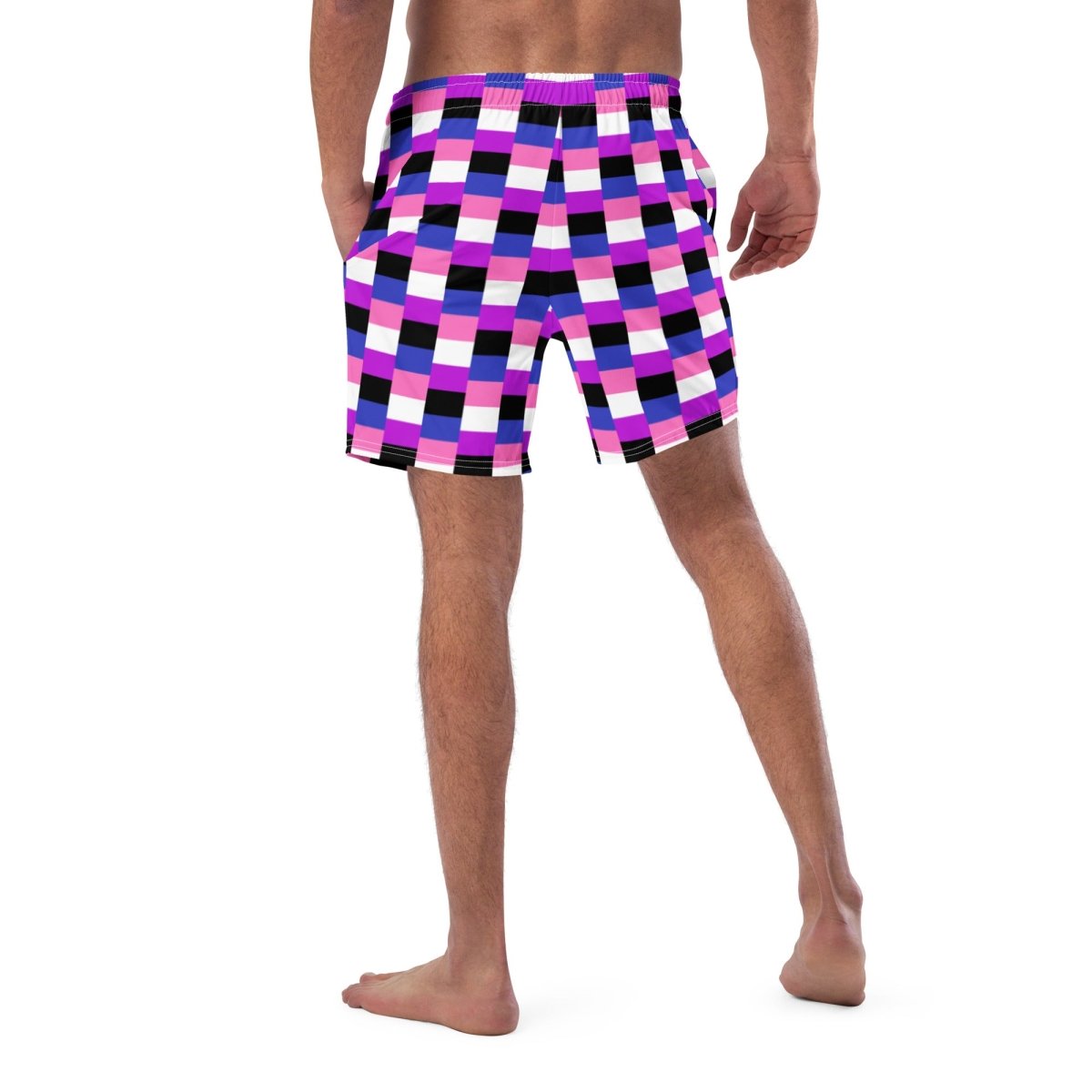 Genderfluid Flag Check Swim Trunks - On Trend Shirts