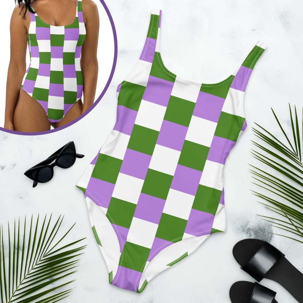 Genderqueer Flag Check One-Piece Swimsuit - On Trend Shirts