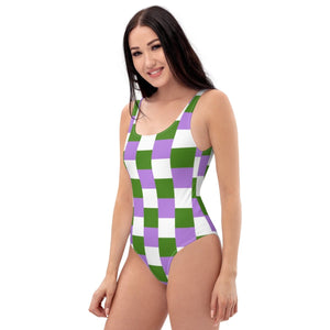 Genderqueer Flag Check One-Piece Swimsuit - On Trend Shirts
