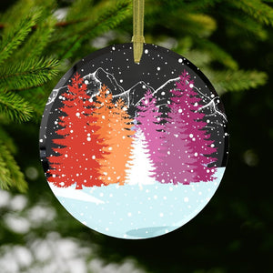 Lesbian Christmas Forest Glass Ornament - On Trend Shirts