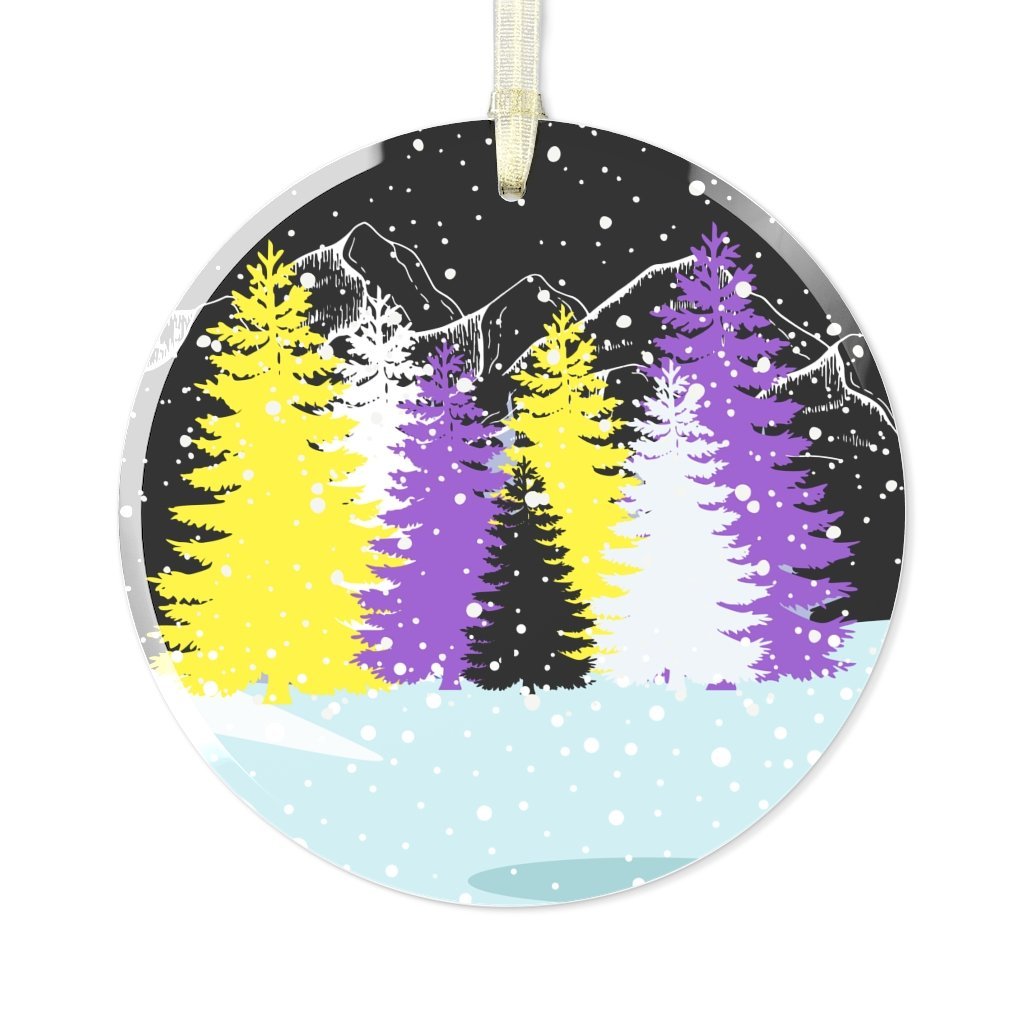 Non Binary Christmas Forest Glass Ornament - On Trend Shirts