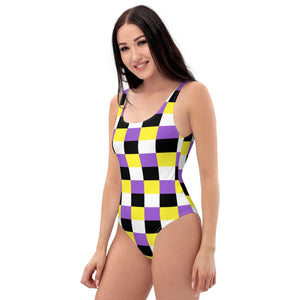 Non-Binary Flag Check One-Piece Swimsuit - On Trend Shirts