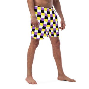 Non-Binary Flag Check Swim Trunks - On Trend Shirts