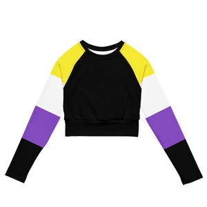 Non-Binary Flag Long Sleeve Crop Top - On Trend Shirts