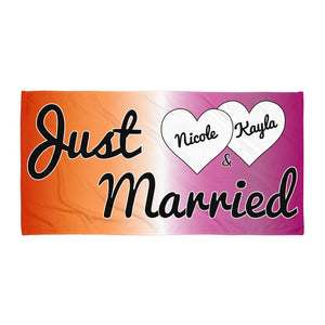 Personalized Just Married Ombré Lesbian Beach Towel - On Trend Shirts