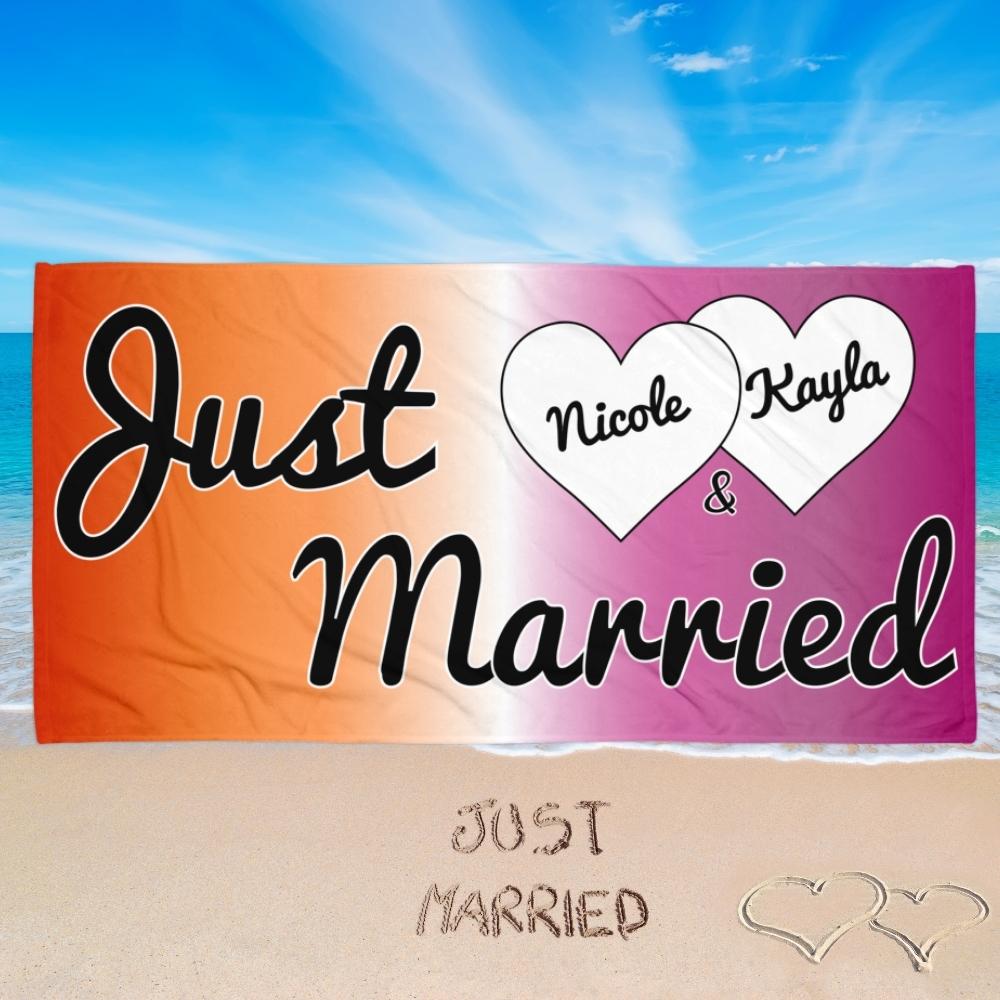 Personalized Just Married Ombré Lesbian Beach Towel - On Trend Shirts