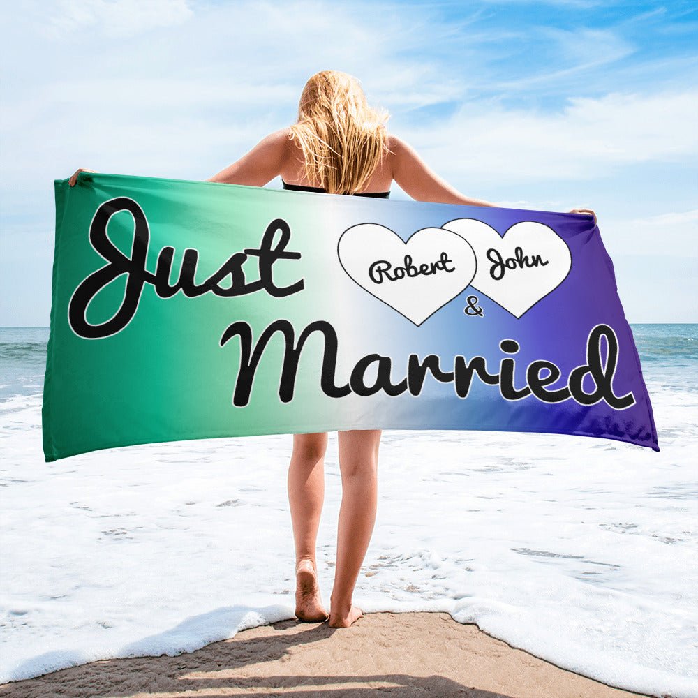 Personalized Just Married Ombré MLM Beach Towel - On Trend Shirts