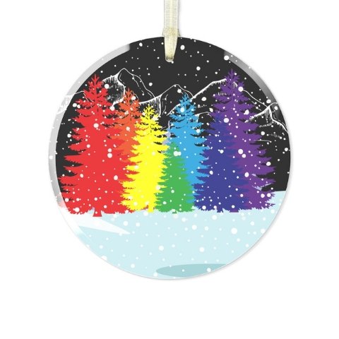 Rainbow Christmas Forest Glass Ornament - On Trend Shirts
