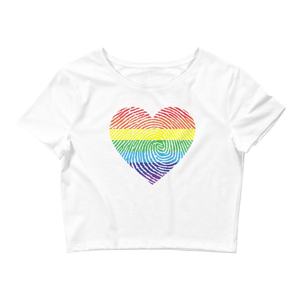 Rainbow Fingerprint Heart Cropped Tee - On Trend Shirts