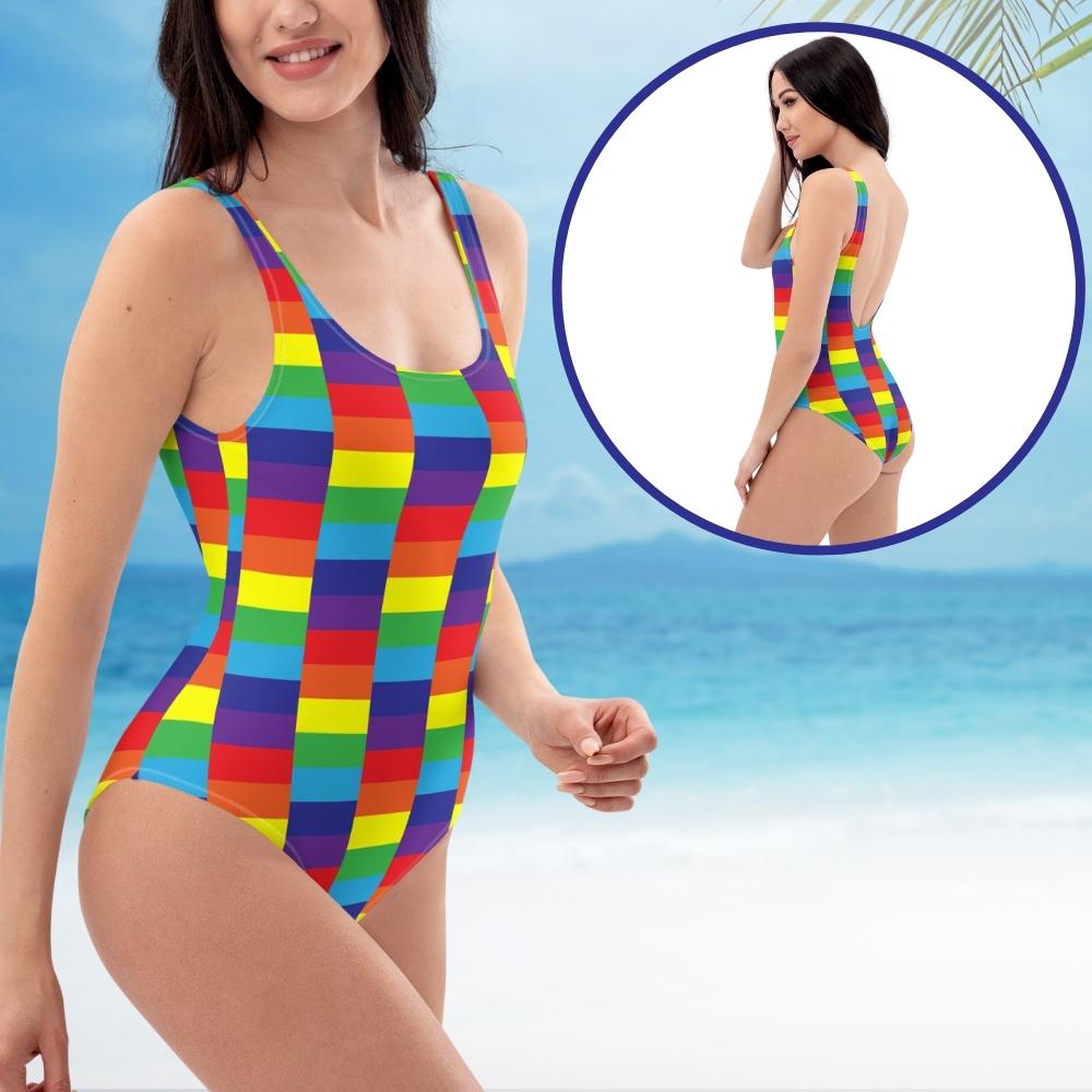 One-piece swimming costume in zigzag print fabric Multicoloured