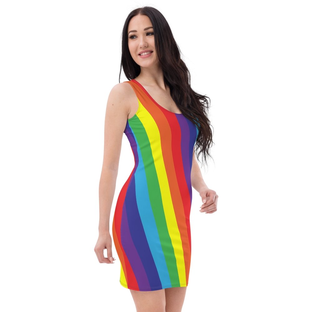 Striped Rainbow Flag Fitted Dress - On Trend Shirts