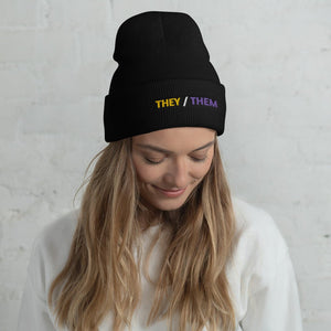 They Them Non-Binary Cuffed Beanie - On Trend Shirts