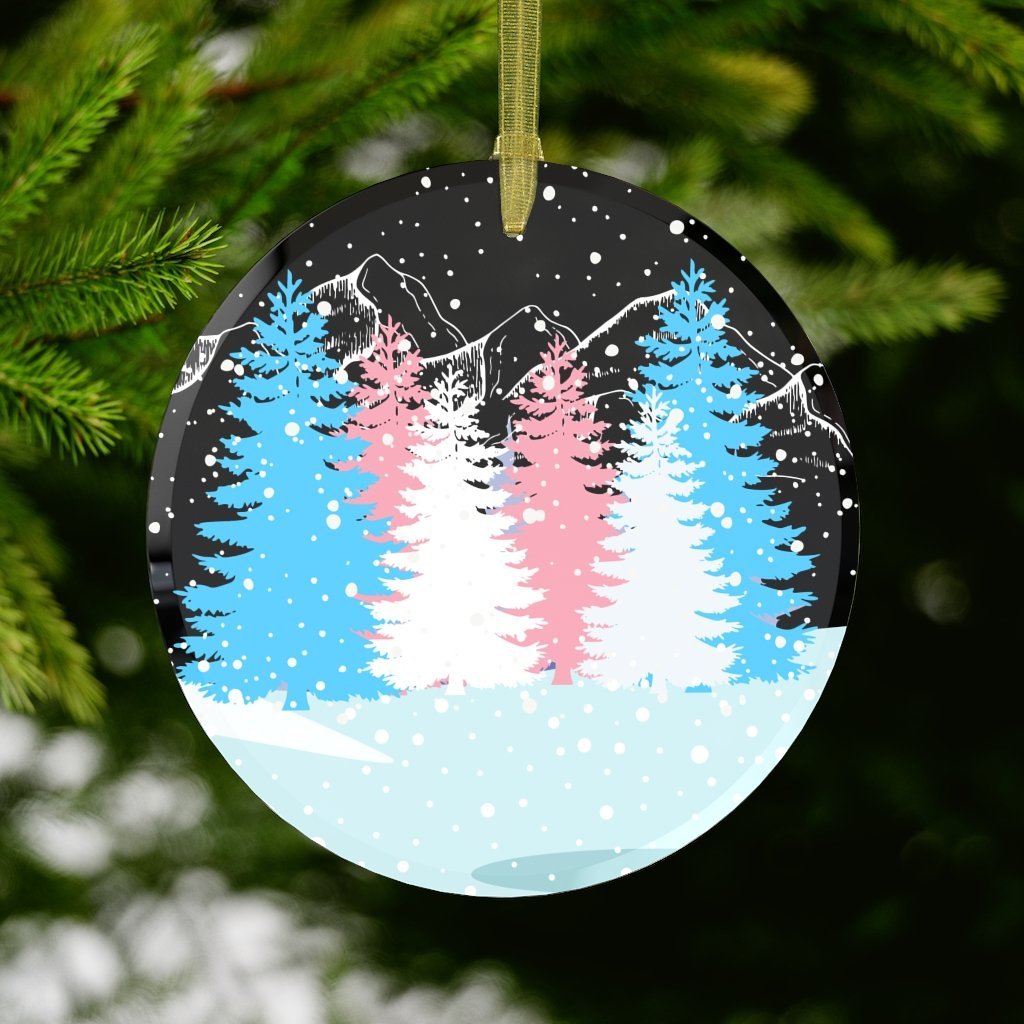 Transgender Christmas Forest Glass Ornament - On Trend Shirts