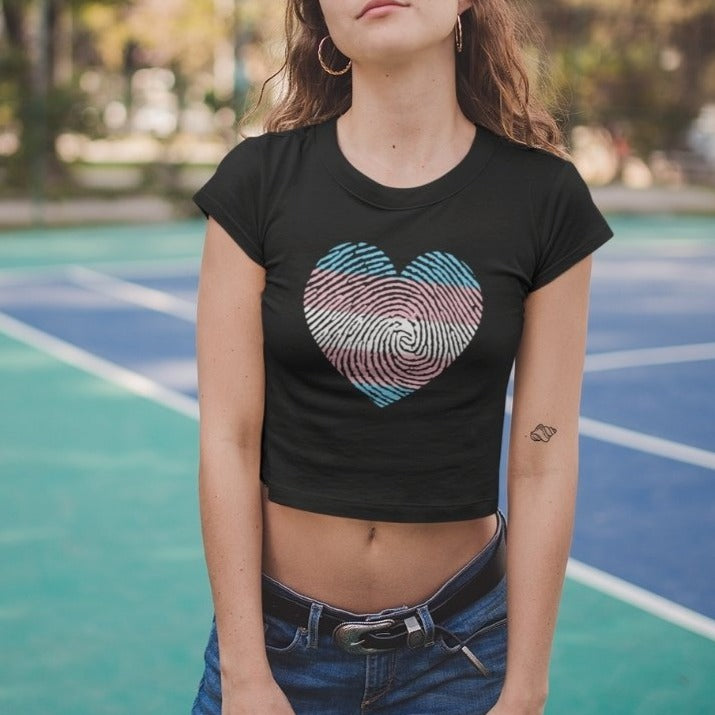 Transgender Fingerprint Heart Cropped Tee - On Trend Shirts