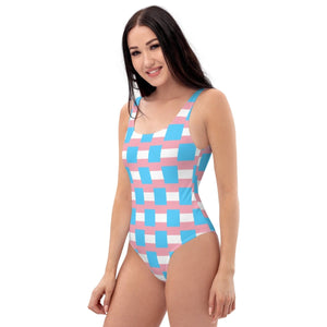 Transgender Flag Check One-Piece Swimsuit - On Trend Shirts
