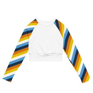 White Aroace Sunset Flag Stripes Long Sleeve Crop Top - On Trend Shirts