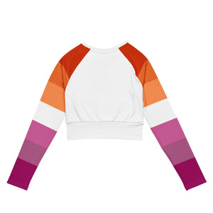 White Lesbian Sunset Flag Long Sleeve Crop Top - On Trend Shirts